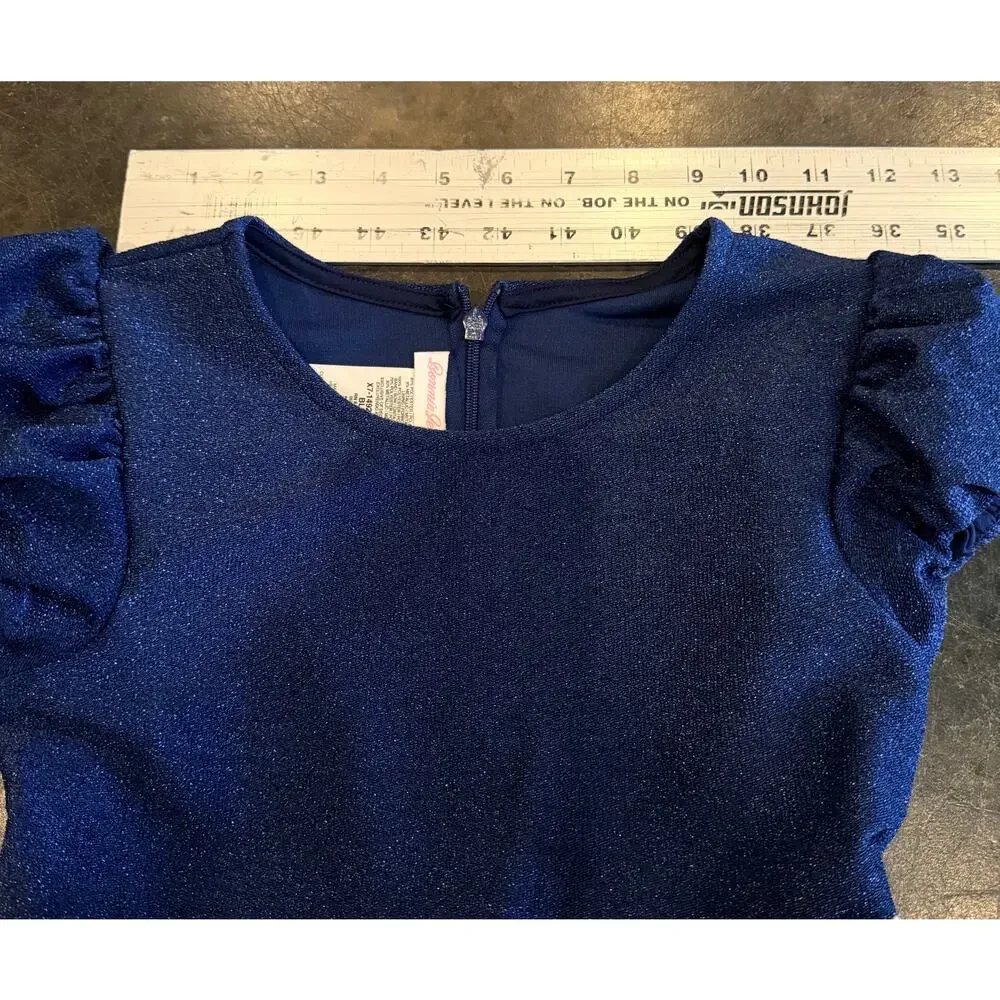 Bonnie Jean Big Kid Girls Short Sleeve Fit+Flare Dress Blue & Gold Size 12